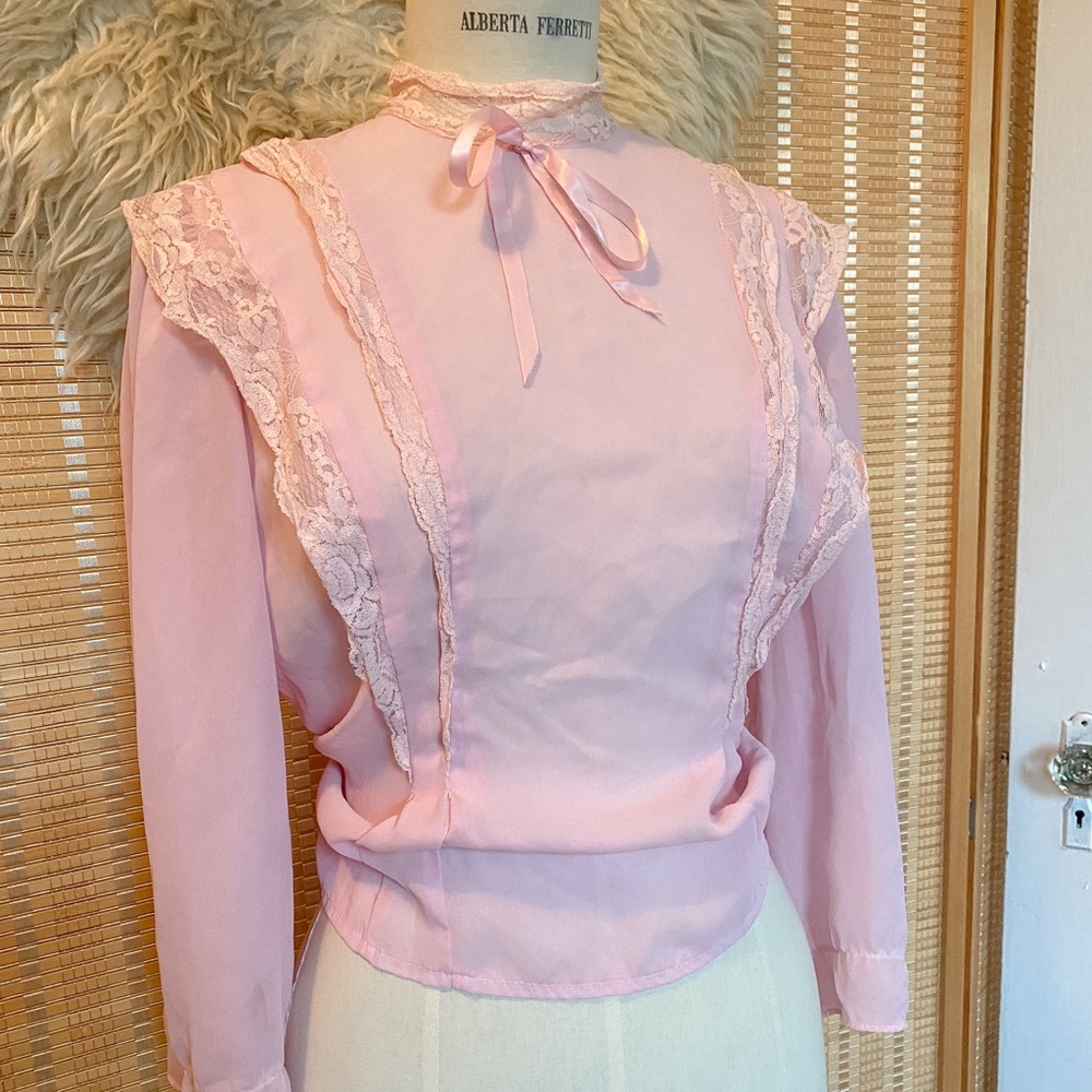 vintage pink lace button up blouse